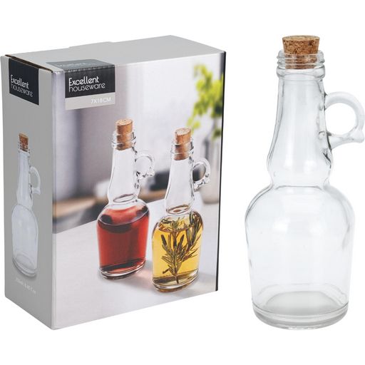 glass oil and vinegar bottle set with cork stoppers 250ml