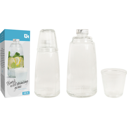 1000ml bottle with matching drinking glass