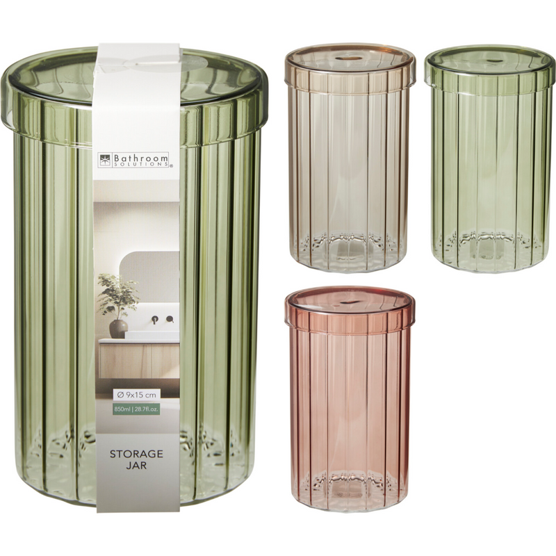 850ml glass storage jar in 3 assorted colours