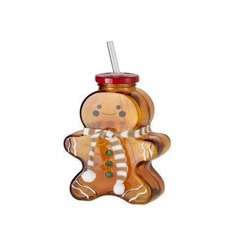 425ml gingerbread drinking glass with straw