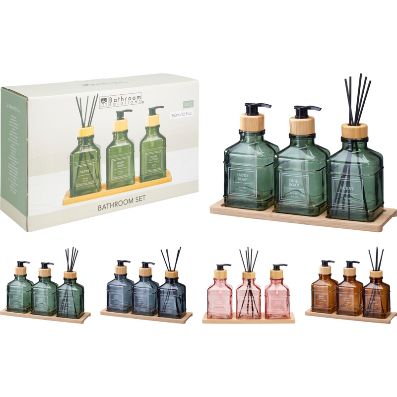 4 piece glass bathroom accessory set