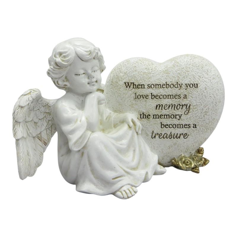 Sitting cherub with memorial heart 10.5cm