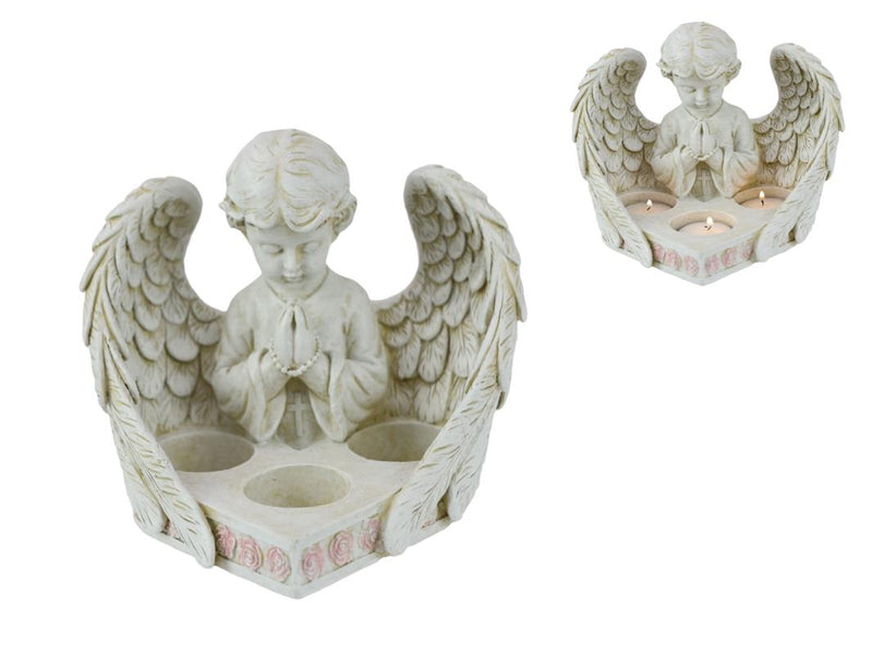 Memorial cherub statue with tealight holder