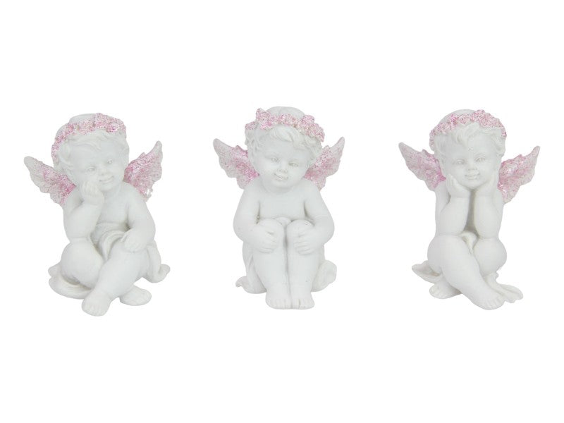 Sitting Cherub withPink Glitter 3 Assorted 6cm
