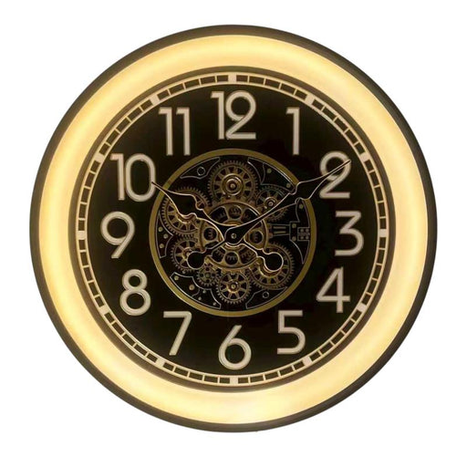 Black metal cog wall clock with LED 60x60cm