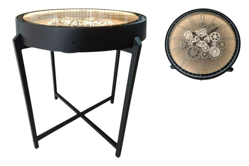 Silver clock table with colour accents 56x56cm