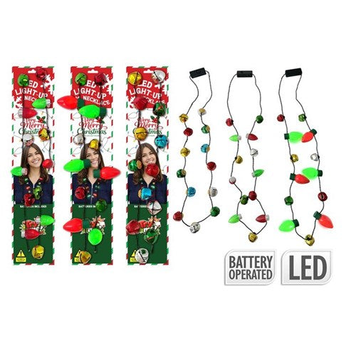 light up Christmas necklace 13 balls 6 LEDs assorted