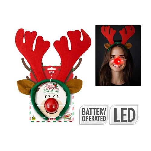 light up reindeer and red nose Christmas set two pieces