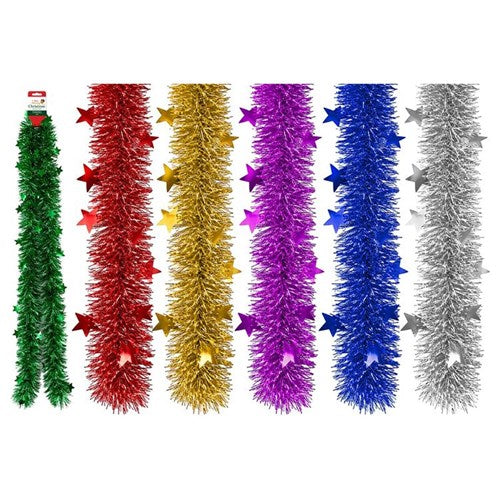 star tip Christmas tinsel 9cm x 2m assorted