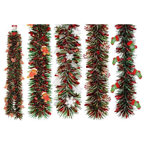novelty Christmas tinsel 9cm x 2m assorted