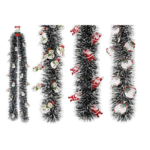 white tip Christmas tinsel garland 9cm x 2m assorted
