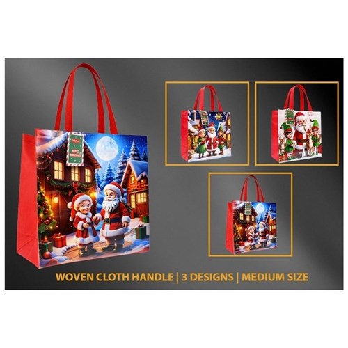 Elf and Santa woven Christmas bag 32 x 36 x 12cm assorted