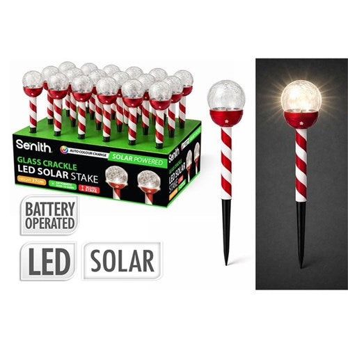 37cm solar LED crackle glass ball stake light