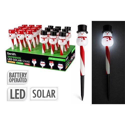38cm solar LED snowman stake lights two assorted designs