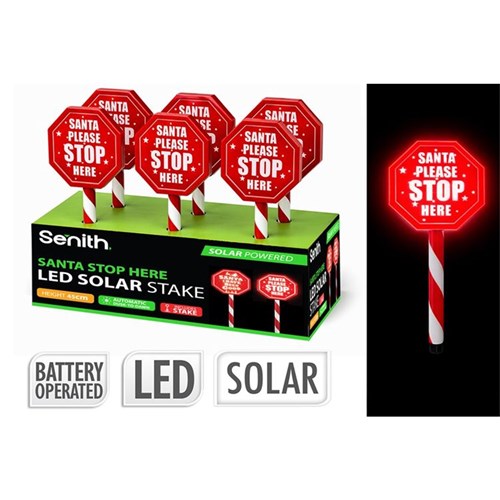45cm solar LED Santa Stop Here Christmas stake