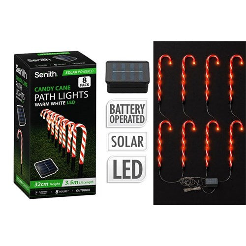 8 pack 32cm solar LED candy cane mini path lights