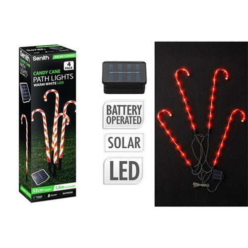 4 pack 55cm solar LED candy cane path lights