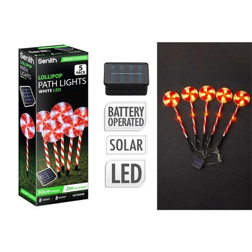 5 pack 50cm solar LED lollipop path lights with 8 functions