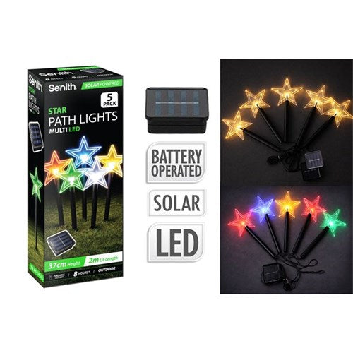 5 pack 36cm solar LED star path lights two assorted designs
