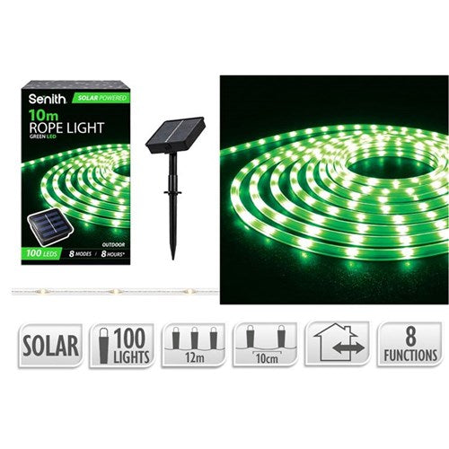 100 LED green solar rope light 12m with 8 functions