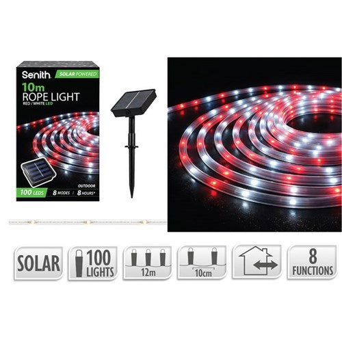 100 LED candy cane cool solar rope light 12m