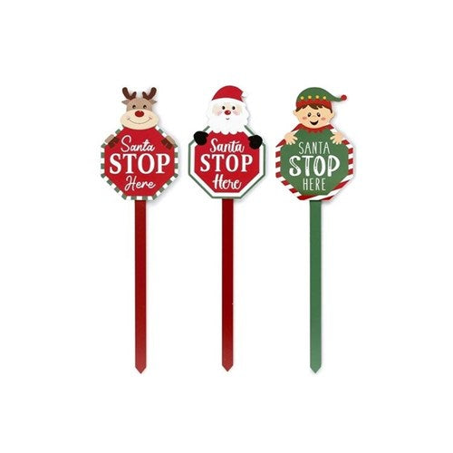47cm Santa Stop Christmas garden stake sign assorted