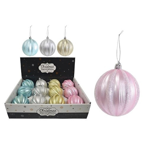 8cm metallic pastel Christmas bauble assorted designs
