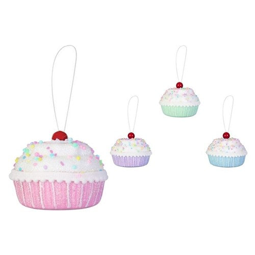 10cm sprinkle cupcake hanging Christmas decoration assorted