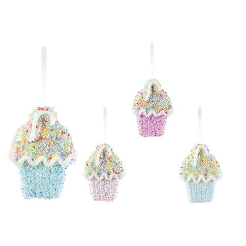 15cm glitter cupcake hanging Christmas ornament assorted