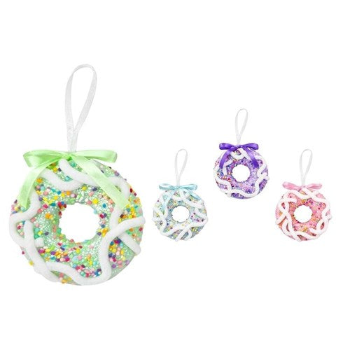 13cm frosted doughnut hanging Christmas decoration assorted