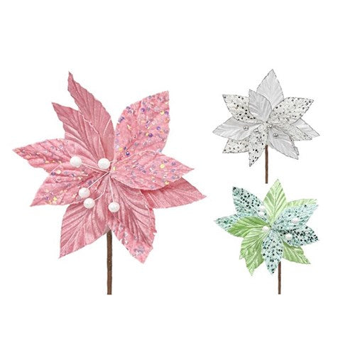 26cm velvet sheer poinsettia Christmas stem assorted