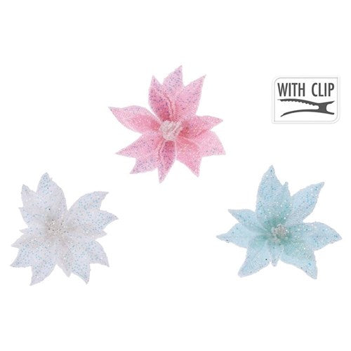 iridescent sequin poinsettia Christmas clip assorted