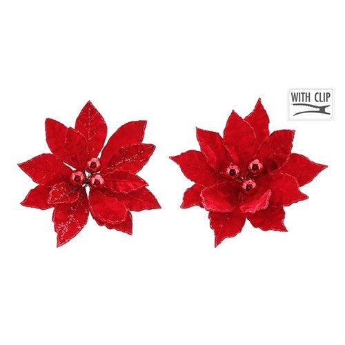 26cm red poinsettia Christmas flower clip assorted