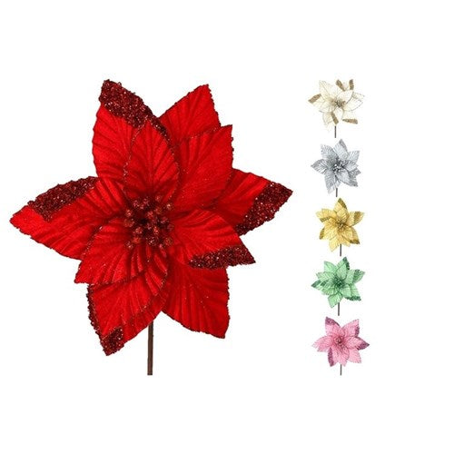 26cm glitter tip decorative Christmas flower assorted