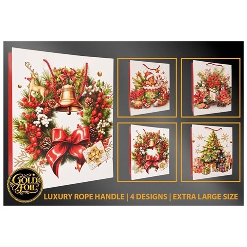 extra large poinsettia Christmas gift bag assorted