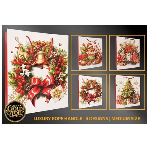 medium poinsettia Christmas gift bag assorted designs