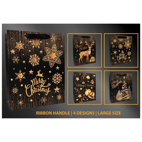 large gold Christmas gift bag assorted designs