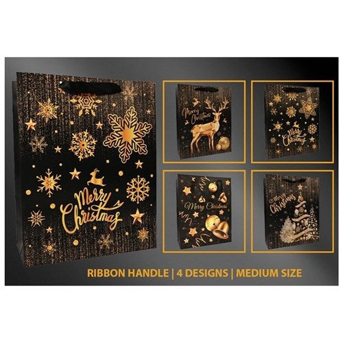 medium gold Christmas gift bag assorted designs