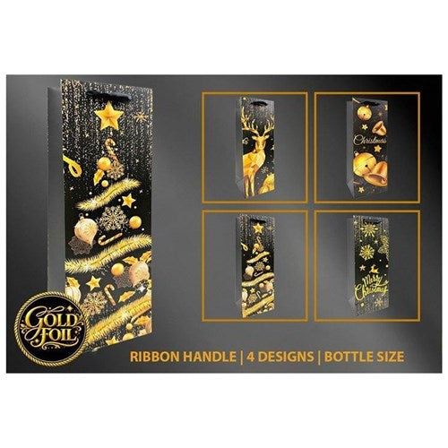 gold Christmas bottle gift bag assorted designs