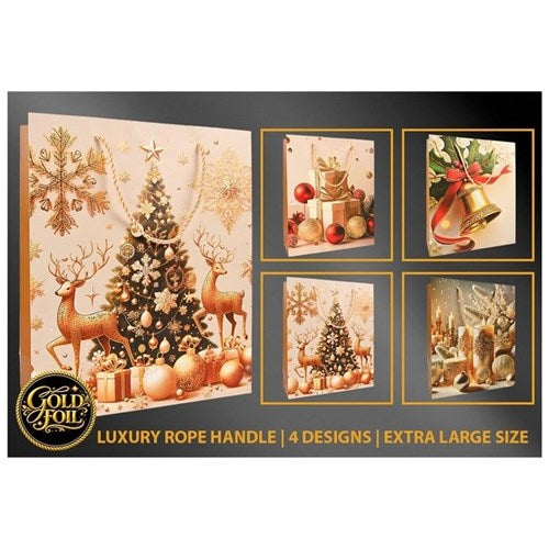 extra large gold and red Christmas gift bag assorted
