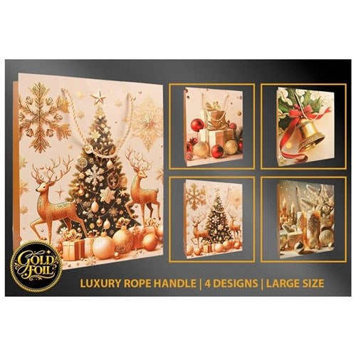 large gold and red Christmas gift bag assorted