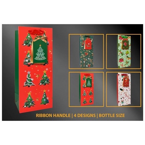 poinsettia Christmas bottle gift bag assorted