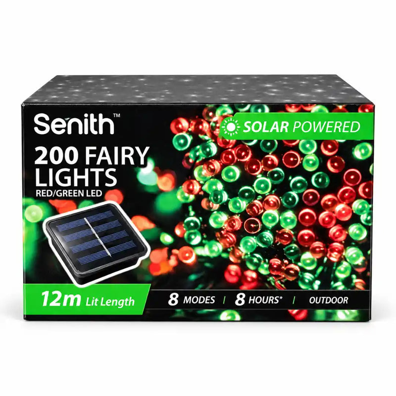 200 LED solar fairy lights 13.5m red and green with 8 functions