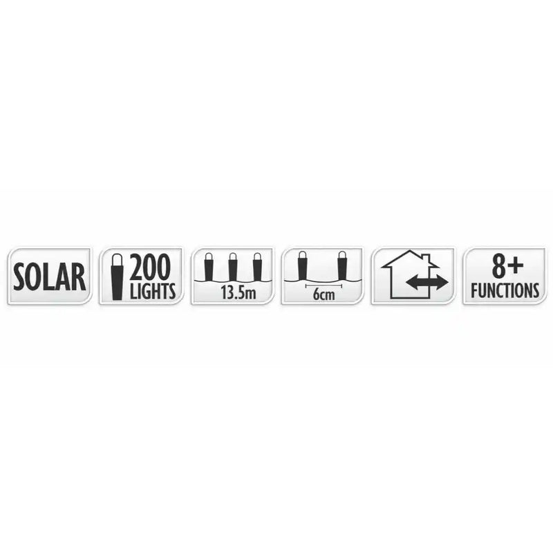 200 LED solar fairy lights 13.5m red and green with 8 functions