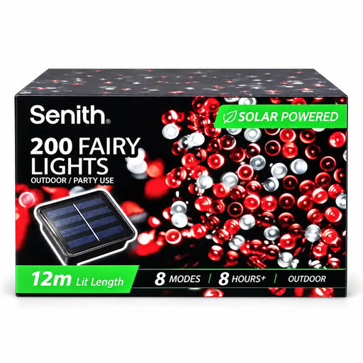 Red and cool white 200 LED solar fairy lights 13.5m