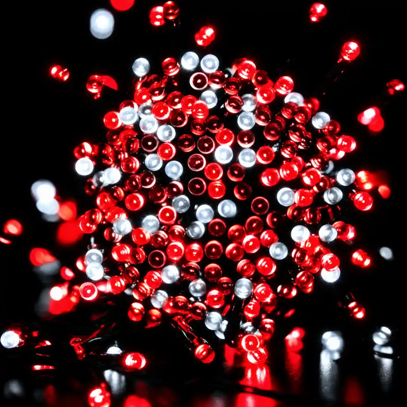 Red and cool white 200 LED solar fairy lights 13.5m