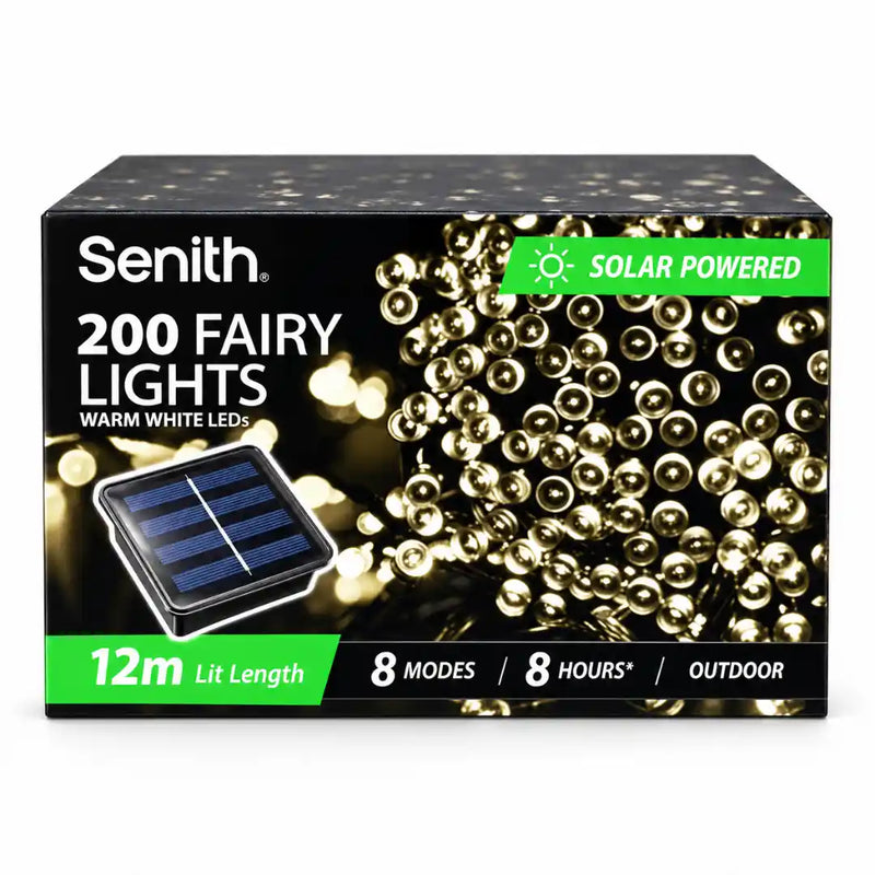 Warm white 200 LED solar fairy lights 13.5m with 8 functions