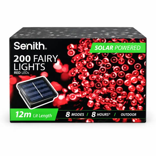 Red 200 LED solar fairy lights 13.5m with 8 functions
