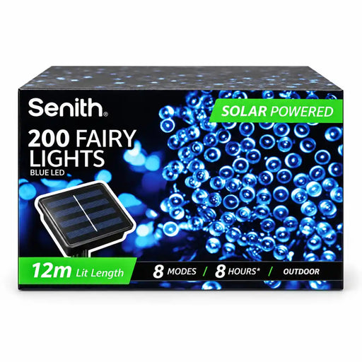 Blue 200 LED solar fairy lights 13.5m with 8 functions