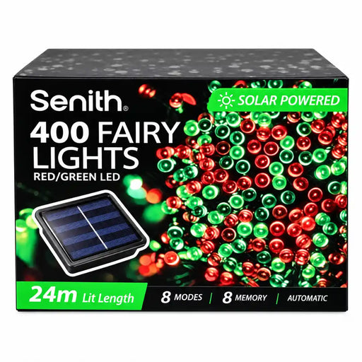 400 LED red and green solar fairy lights 25.5m with 8 functions